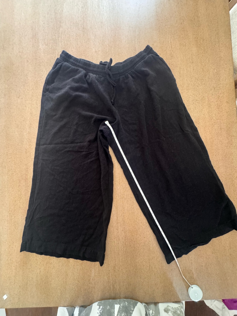 Karen Kane Black Elastic Waist rayon/linen blend wide leg pant